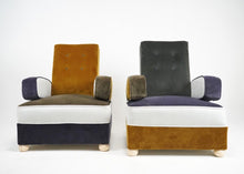 Pair of Modular Art Deco Armchairs in Patchwork Velvet Panels