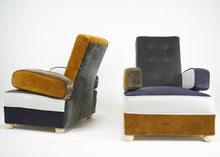 Pair of Modular Art Deco Armchairs in Patchwork Velvet Panels
