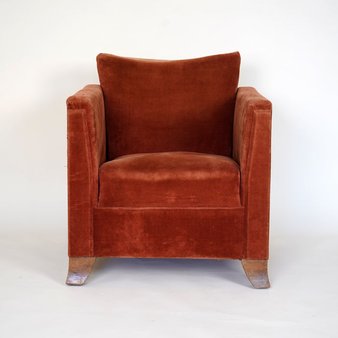 1940s French Crushed Velvet Armchair