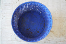 Vintage Cobalt Blue Latticed Riveted Paper Bin