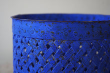 Vintage Cobalt Blue Latticed Riveted Paper Bin