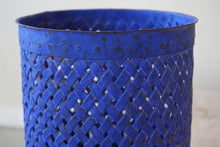 Vintage Cobalt Blue Latticed Riveted Paper Bin