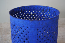 Vintage Cobalt Blue Latticed Riveted Paper Bin