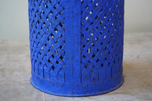 Vintage Cobalt Blue Latticed Riveted Paper Bin