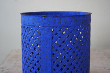 Vintage Cobalt Blue Latticed Riveted Paper Bin