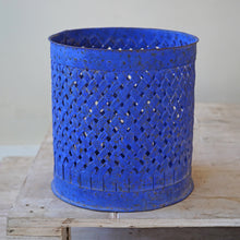 Vintage Cobalt Blue Latticed Riveted Paper Bin