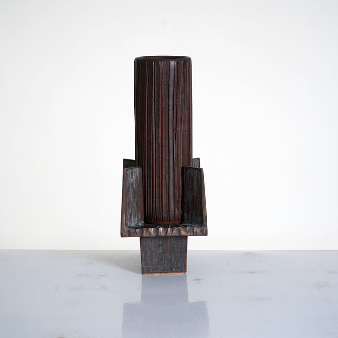 Brutalist Bronze And Ceramic Vase