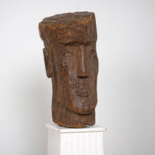 Carved Wooden Head Brutalist Sculpture