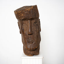 Carved Wooden Head Brutalist Sculpture