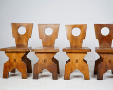 Set Of 4  Brutalist Oak Dining Chairs