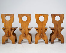 Set Of 4  Brutalist Oak Dining Chairs