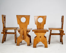 Set Of 4  Brutalist Oak Dining Chairs