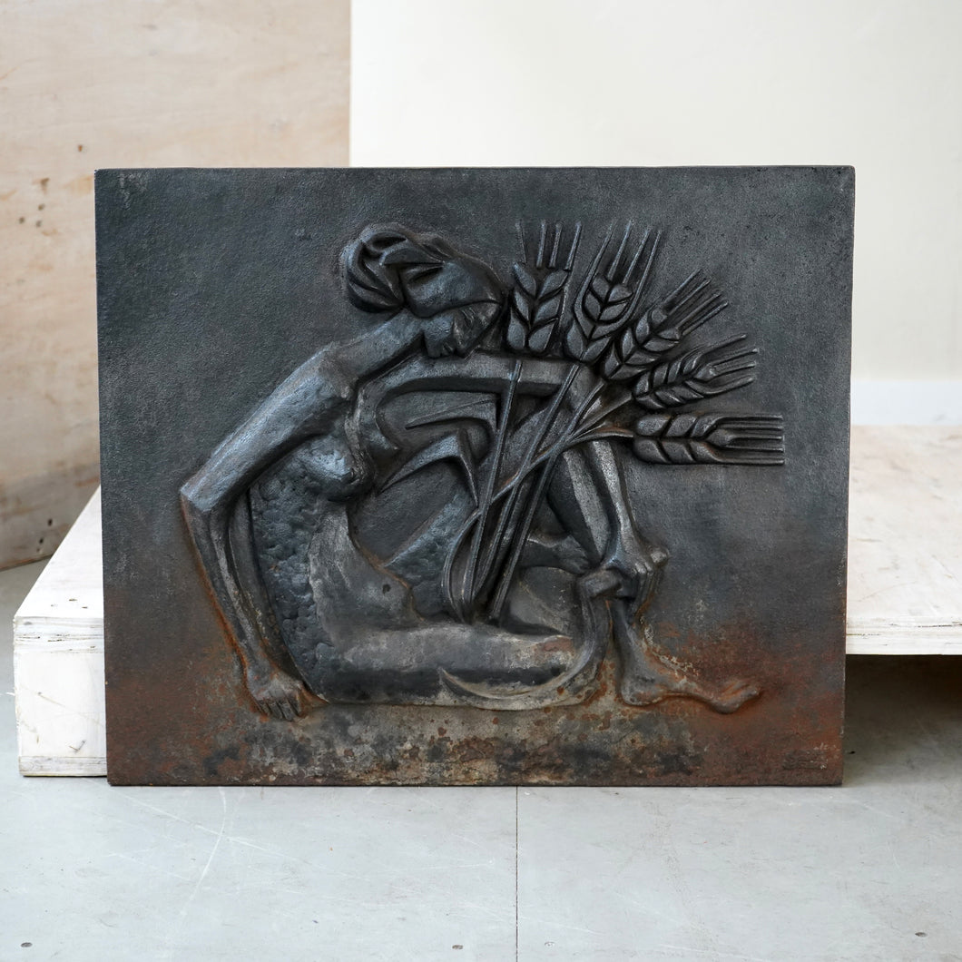 1950s French Cast Iron Relief Fireback