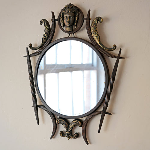 French Iron And Bronze Wall Mirror 1940s