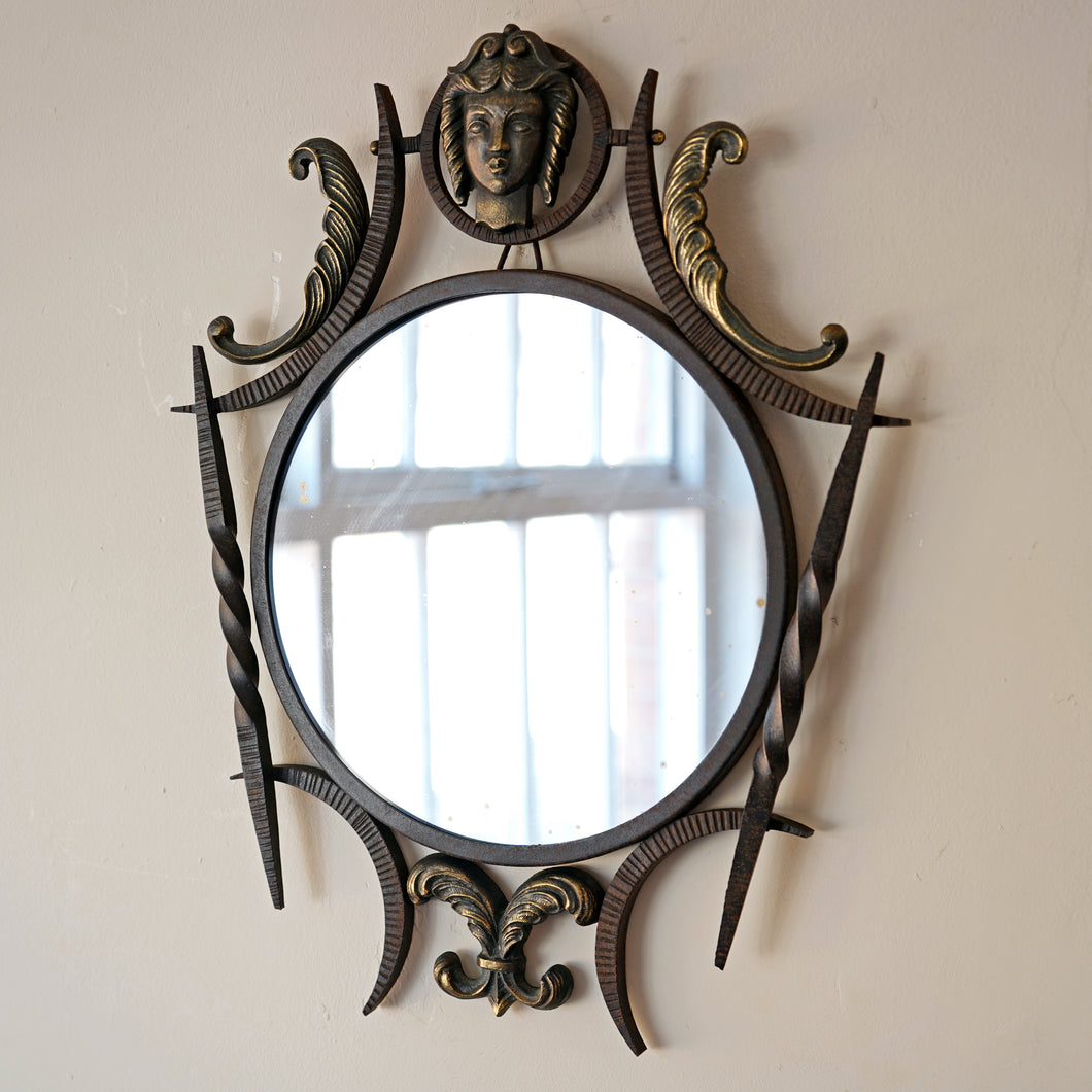 French Iron And Bronze Wall Mirror 1940s