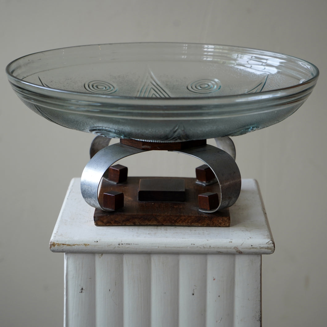 Art Deco Glass And Aluminium Center Piece Bowl