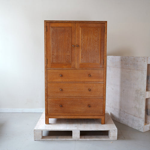 1930s Heals Limed Oak Tallboy Cupboard