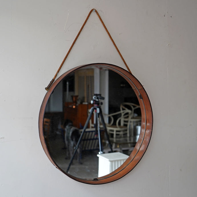 Italian Leather Mirror By Pizzetti, 1950s