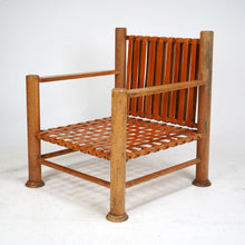 1980s Oak And Leather Open Armchair