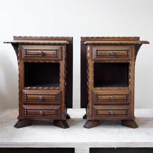 French Chip Carved Bedside Tables