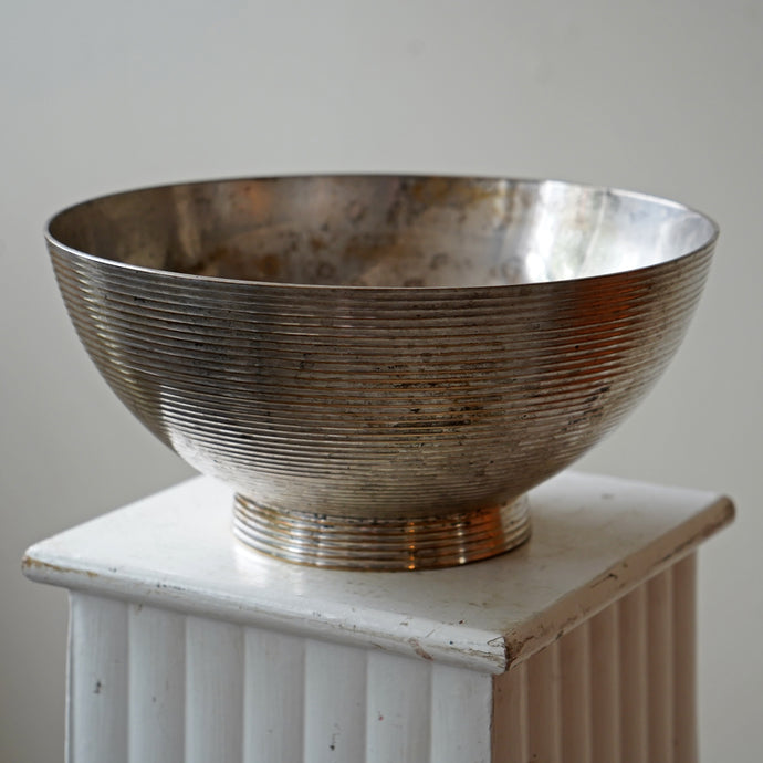 Vintage Silver Metal Ribbed Bowl