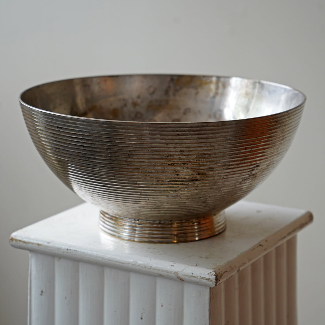 Vintage Silver Metal Ribbed Bowl