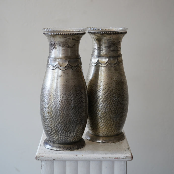 Pair of Art Nouveau hammered WMF metal vases