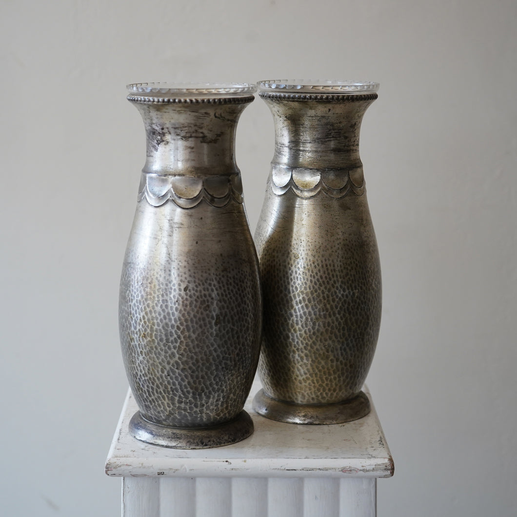 Pair of Art Nouveau hammered WMF metal vases