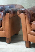 Pair Of Vintage Swedish Button Back Leather Club Chairs