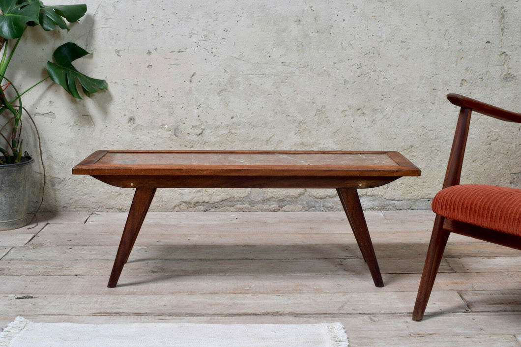Vintage French Coffee Tabe With Red Marble Top