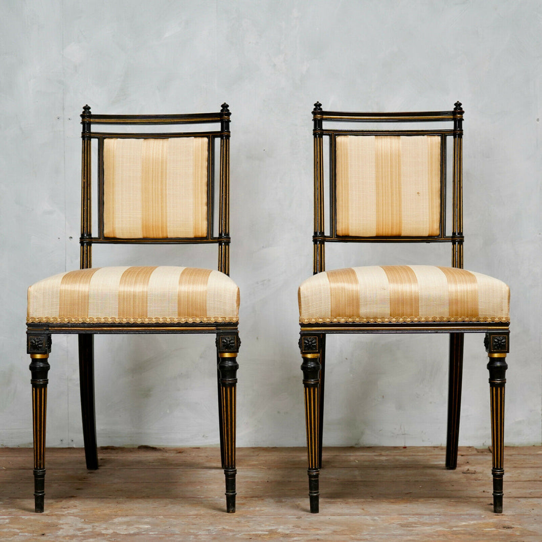 Pair of French Neoclassical 19th Century Ebonised Chairs