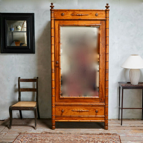 Antique French Faux Bamboo Wardrobe Armoire