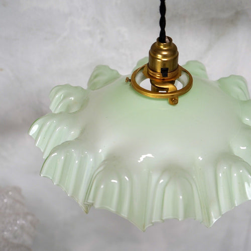 Vintage French Glass Pendant Light Shade Green