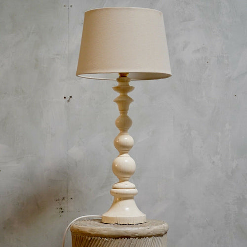 Vintage White Bobbin Turned Table Lamp