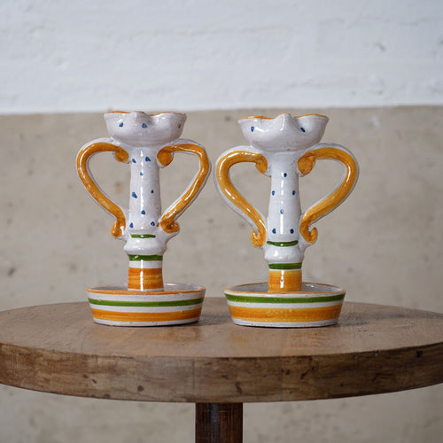 Pair Of Vintage Ceramic Italian Candle Sticks