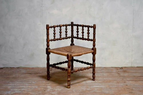 Antique Bobbin Turned Weaved Corner Seat