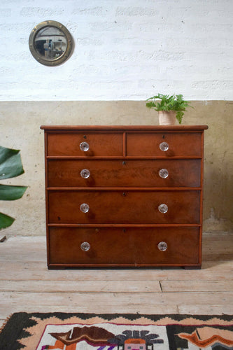Antique Victorian Chest Of Drawers With Glass Handles