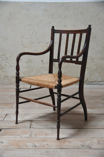 Beautiful Edwardian Carver Chair Rush Seat