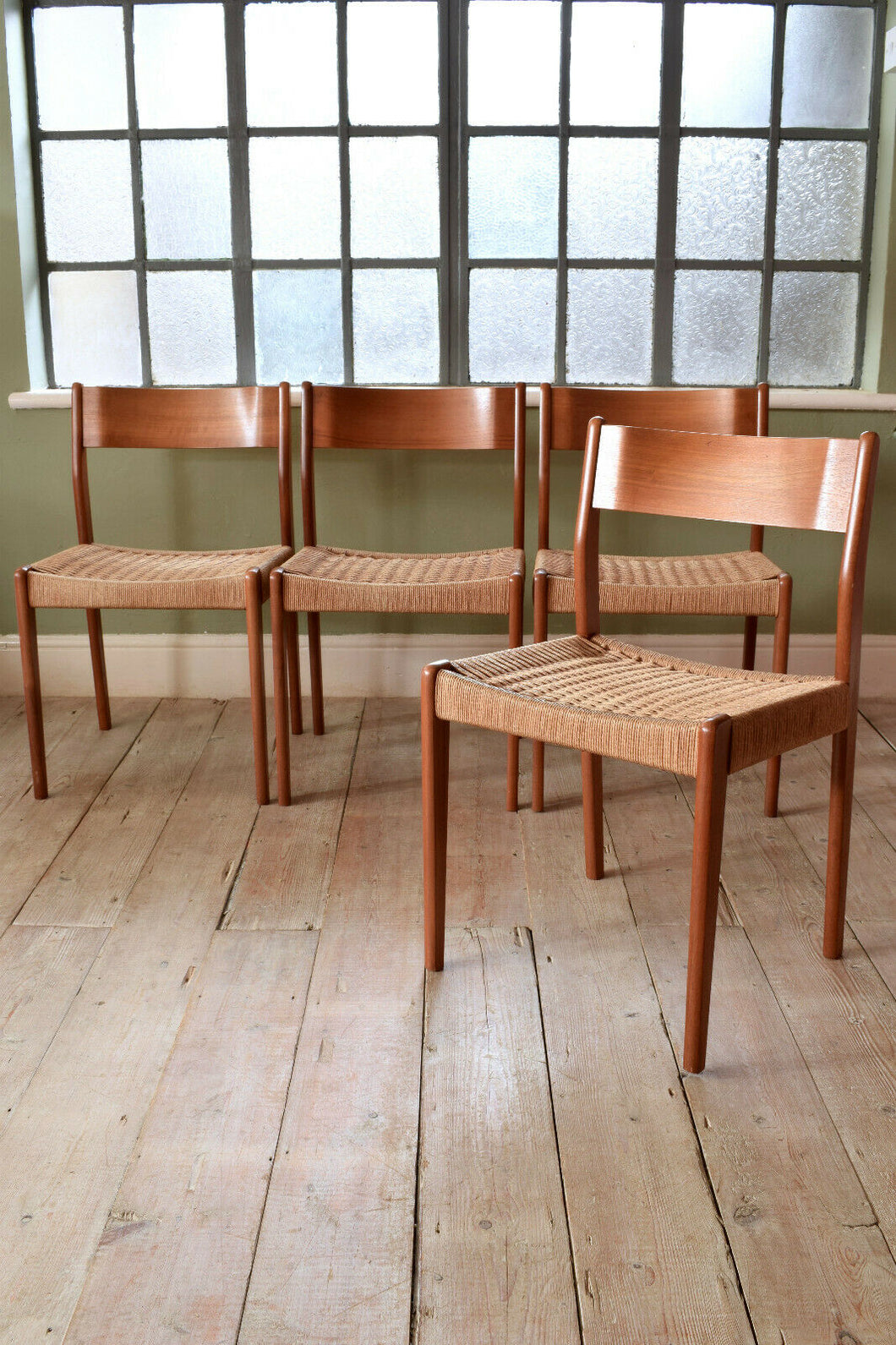 Set of 4 Mid Century Danish Paper Cord Dining Chairs