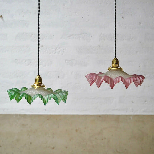 Vintage French Glass Pendant Light Green