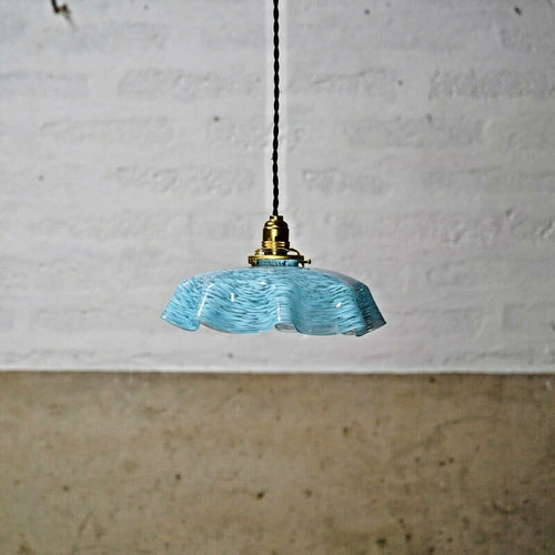 Vintage French Blue Glass Pendant Light Shade