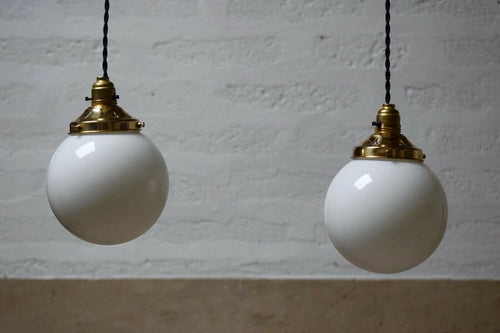 Vintage French White Glass Globe Pendant Light Shade