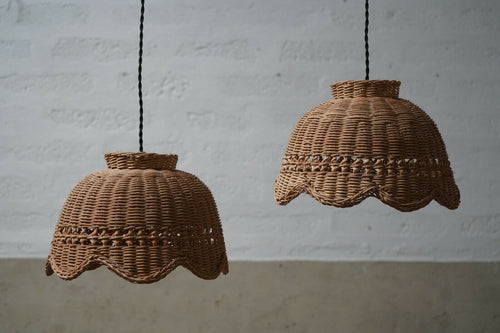 Pair Of Vintage Wicker Pendant Light Shades