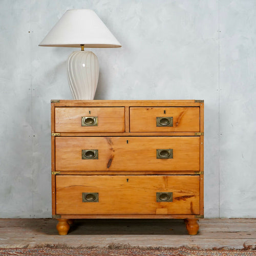 Antique Pine Military Campaign Chest Of Drawers