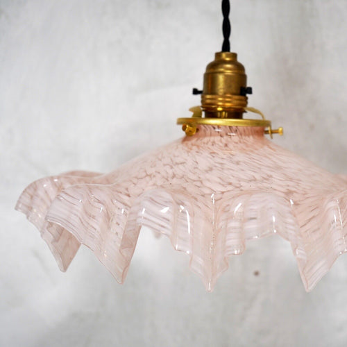 Vintage French Glass Pendant Light Shade Pink