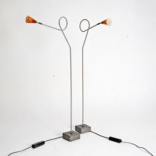Pair of Danish Herstal Steel & Glass Floor Standing Lamps