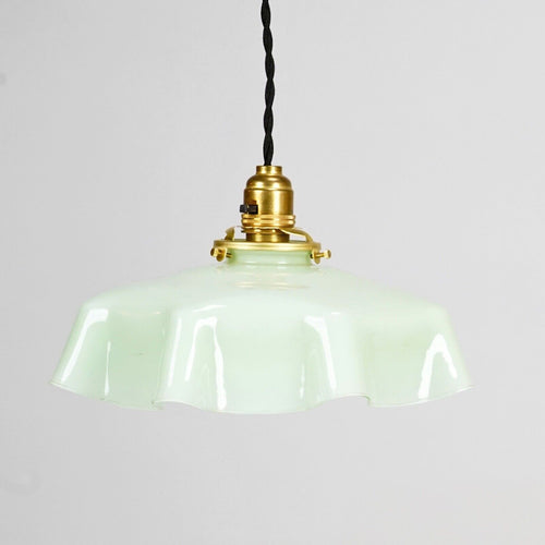 French Green Glass Ribbon Edge Pendant Light