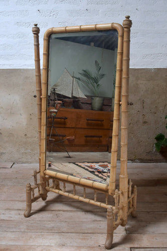 Antique Large French Victorian Faux Bamboo Cheval Mirror