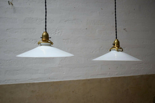 Vintage French White Glass Pendant Light Shade