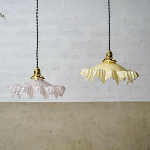 Vintage French Glass Pendant Light Yellow